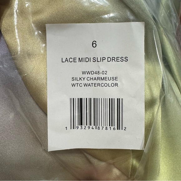 WeWoreWhat Green and Yellow Watercolor Lace Midi Slip Dress Flutter Sleeve Gown - Picture 9 of 10